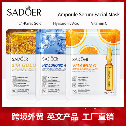 Full English Ampoule Essence Mask SADOER Hyaluronic Acid Hydrating Vitamin C Moisturizing Cross-Border Wholesale