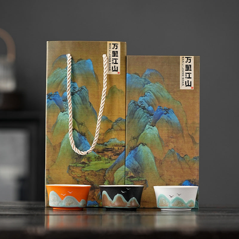 Tea Cup Ceramic Master Cup Personal Single Cup National Trend Forbidden City Cultural Creative Retro Hand-painted Tasting Cup Gift Box Set Souvenir