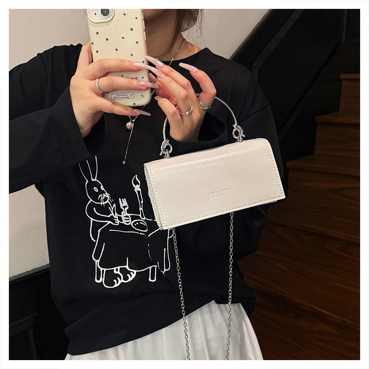 2025Spring New Chain Women's Bag Fashion Simple Stylish Single Shoulder Crossbody Bag Retro Handheld Small Square Women's Bag