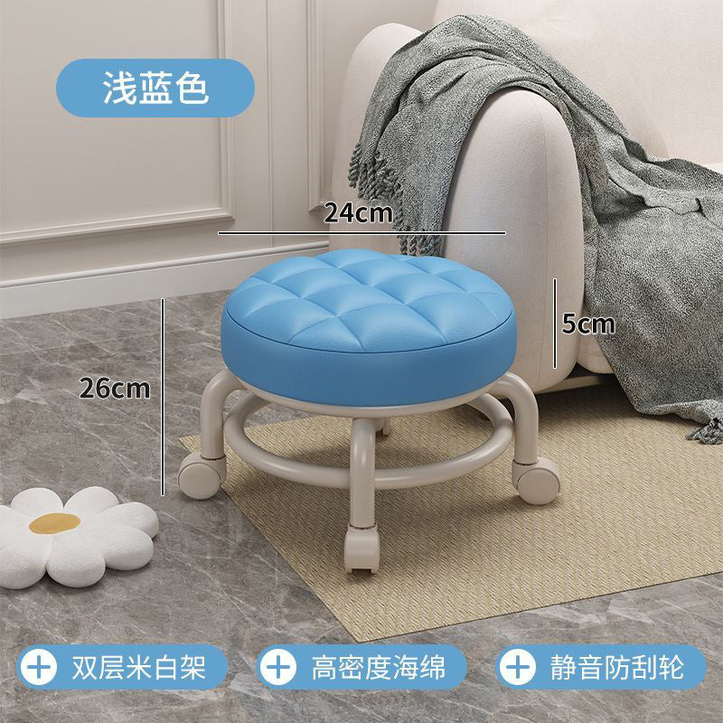 Universal Wheel Small Stool with Wheels, Low Stool for Home, Shoe Changing Stool, Living Room Children's Round Stool with Wheels, Silent Wheels