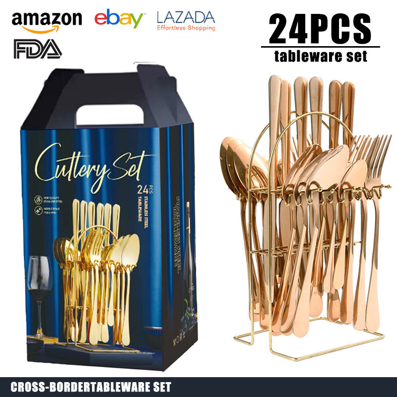 tableware set Stainless Steel Tableware1010Series Western Dining Rack Knife Fork Spoon24Set of Color Boxes