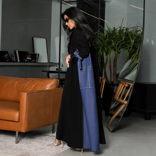 LN168Muslim Fashion Amazon Dubai Middle East Cardigan Robe Cross-Border Foreign Trade Women's Imitation Denim Robe