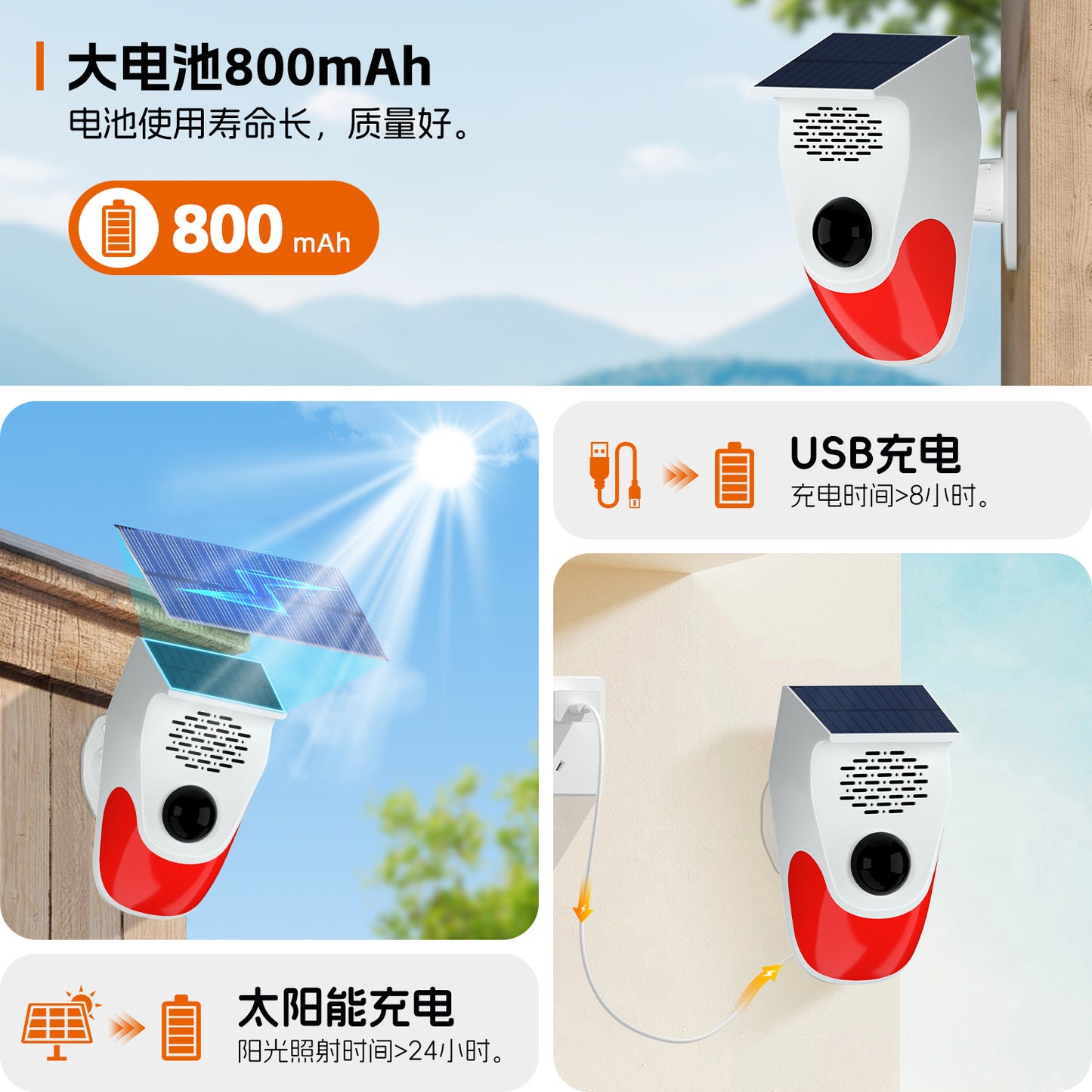 Solar Voice Announcer Truck Blind Spot Alarm Warning Light Forest Fire Prevention Device Wide Angle Detection Remote Control