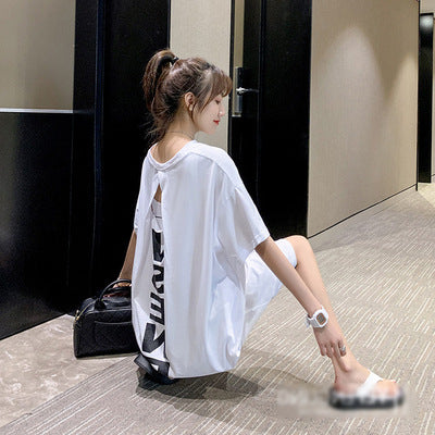 Summer Korea200Jin Fat mm Dress Women's Long Backless Loose Maxi Dress Plus Size Short Sleeve Maternity T T-shirt Skirt