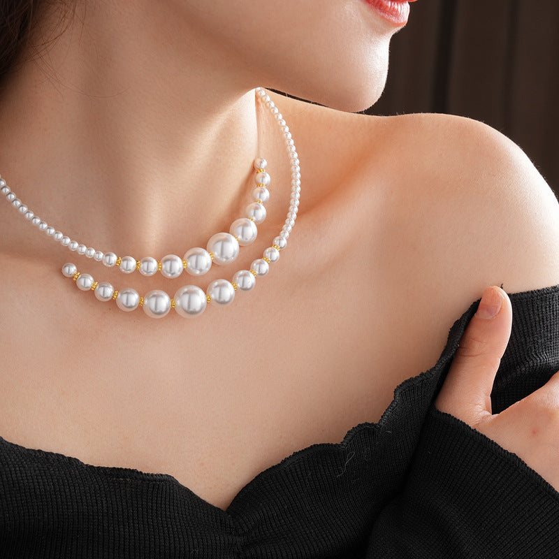 Irregular Cross Pearl Choker Versatile High-End Fashion Collarbone Chain French Retro Light Luxury Necklace for Women