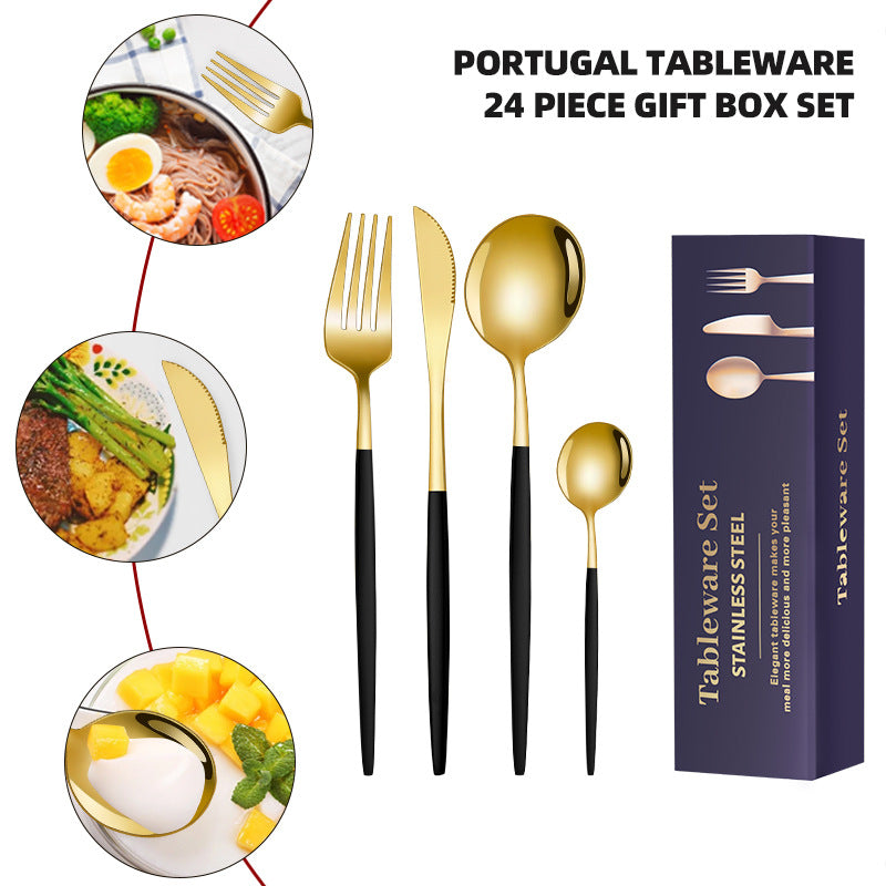 spoon Jieyang Manufacturer Wholesale Cross-Border Stainless Steel Tableware Set24Set Household Cutlery and Utensils