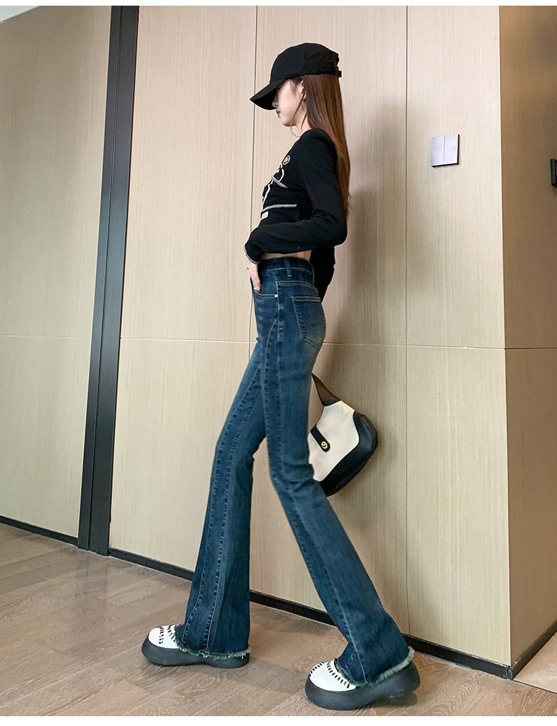 1223Flared Jeans for Women Summer Thin Pear Shape Body Lift Tummy Control Denim Bell Bottom Patchwork Fashion Pants