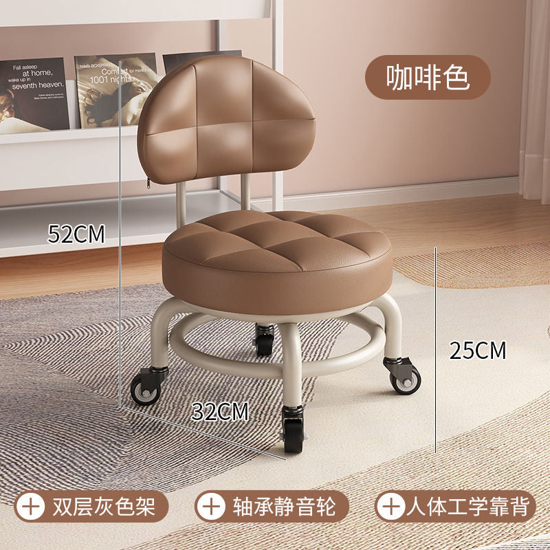 Universal Wheel Small Stool with Wheels, Low Stool for Home, Shoe Changing Stool, Living Room Children's Round Stool with Wheels, Silent Wheels