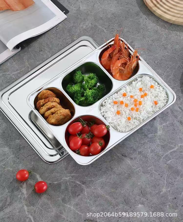 304Stainless Steel Compartmented Student Dinner Plate Thickened Canteen Dinner Plate Kindergarten Lunch Box Set Adult Meal Sharing