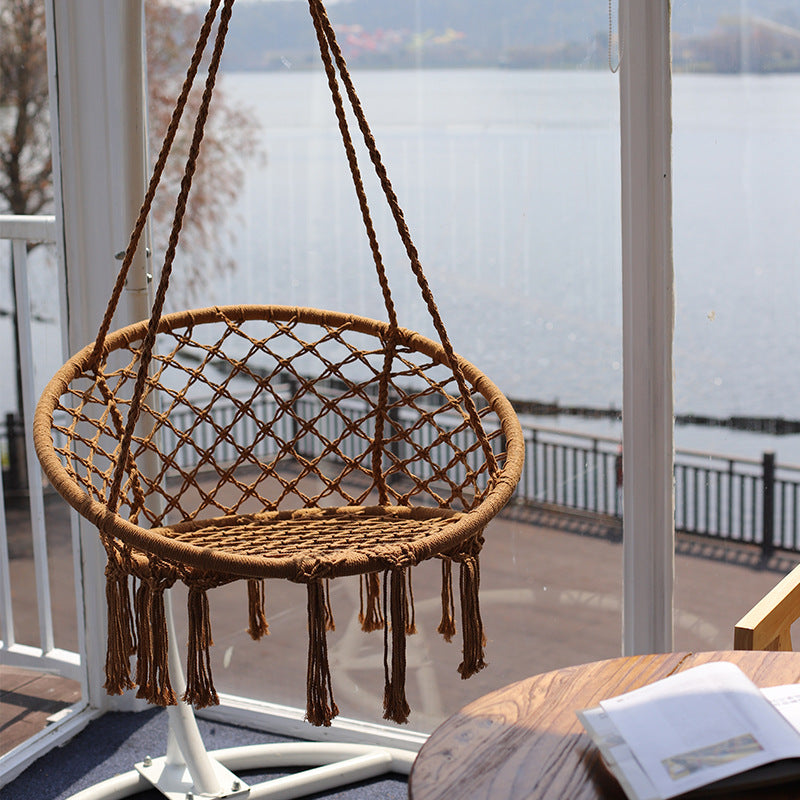 ins Nordic Style Tassel Hanging Chair Handwoven Hanging Basket Cotton Rope Swing Outdoor Hammock Balcony Cradle Chair Wholesale