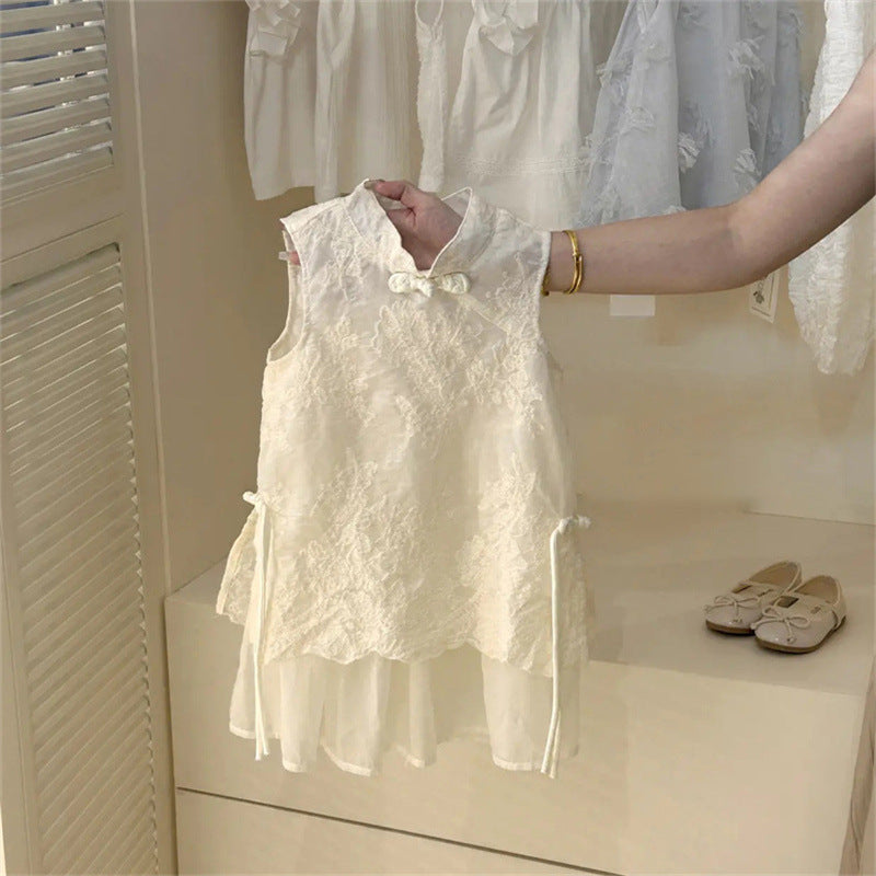 【Sweet Little Chef】Yuyue Longmen！Baby Girl New Chinese Style National Style Cheongsam Vest Fish Tail Skirt One-Year-Old Dress