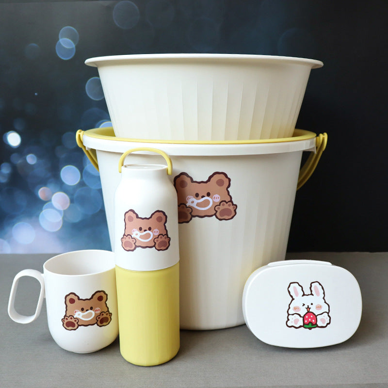 Back-to-School Season Toiletries Set Washbasin Bucket Tooth Cup Soap Dish Shoe Brush for Male and Female Students Dormitory11Set