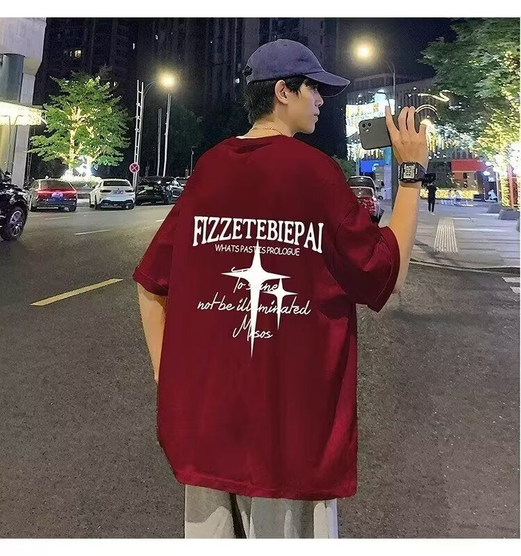 Cross-border pure cotton men's T Wholesale high-quality summer new printed casual short-sleeve shirts t Trendy Brand Five-Sleeve Shirt