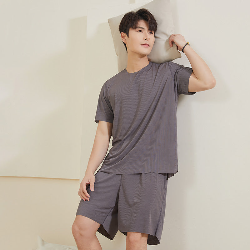 TikTok Kuaishou Internet Celebrity Loose Women's Couple Pajamas Ice Silk Two-Piece Set Casual Homewear Summer Pajamas for Women