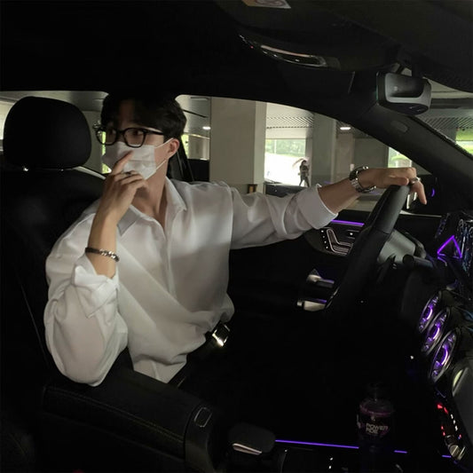 Light Mature High-End Feel Non-Iron Solid White Shirt Men's Draped Korean Style Loose Plus Size Casual Long Sleeve Base Shirt