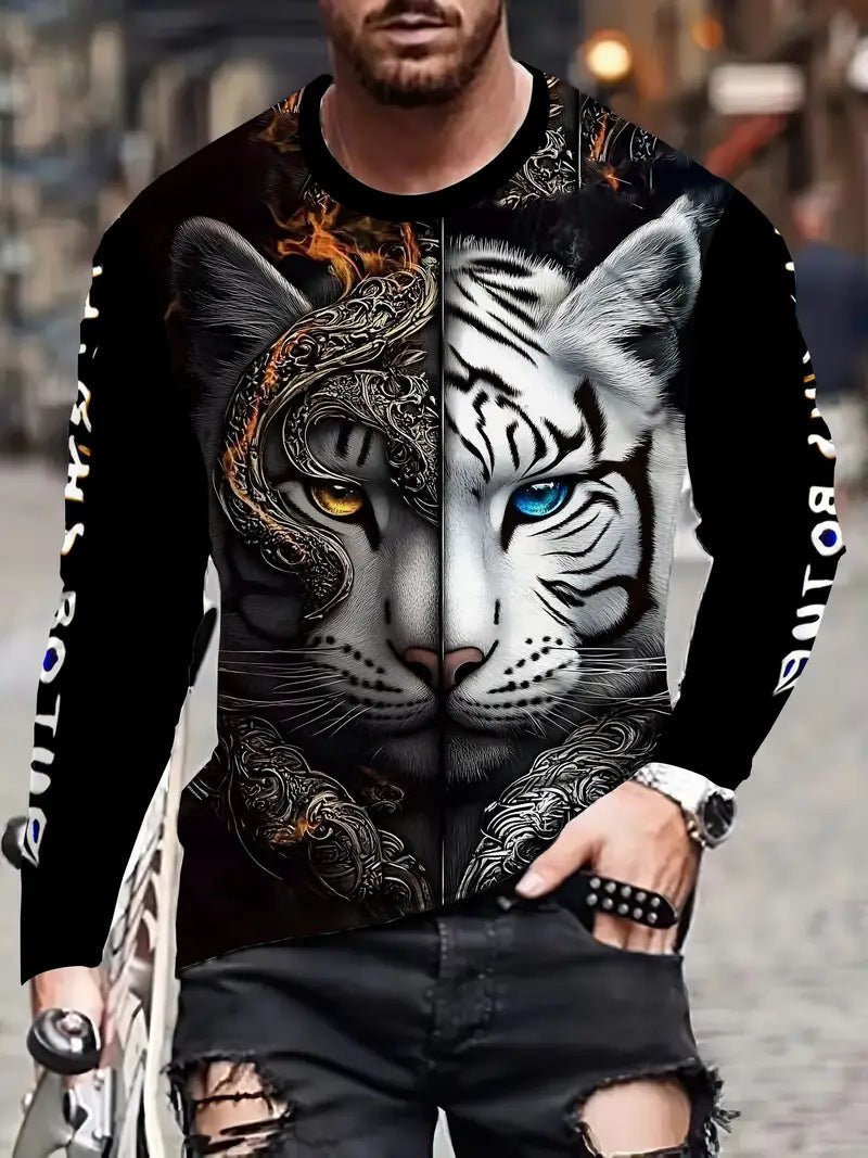 European and American Cross-Border Amazon Foreign Trade Men's Animal Fashion3D Digital Printing Casual Round Neck Long Sleeves T T-Shirt Wholesale