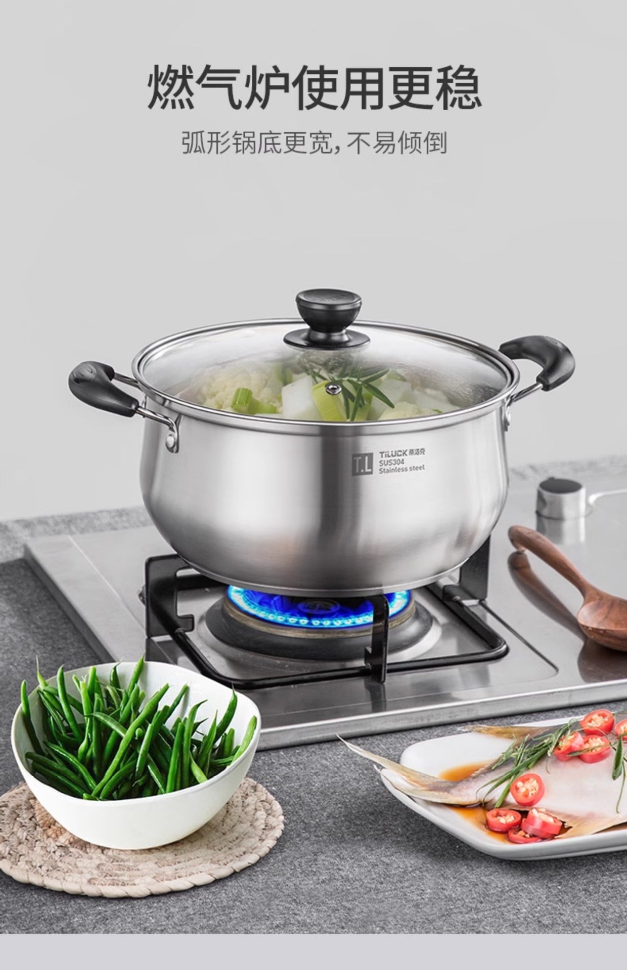 304Stainless Steel Soup Pot for Home Use, Non-Coated Instant Noodle Pot, Double Ear Small Pot, Steamer, Special for Gas and Induction Cookers