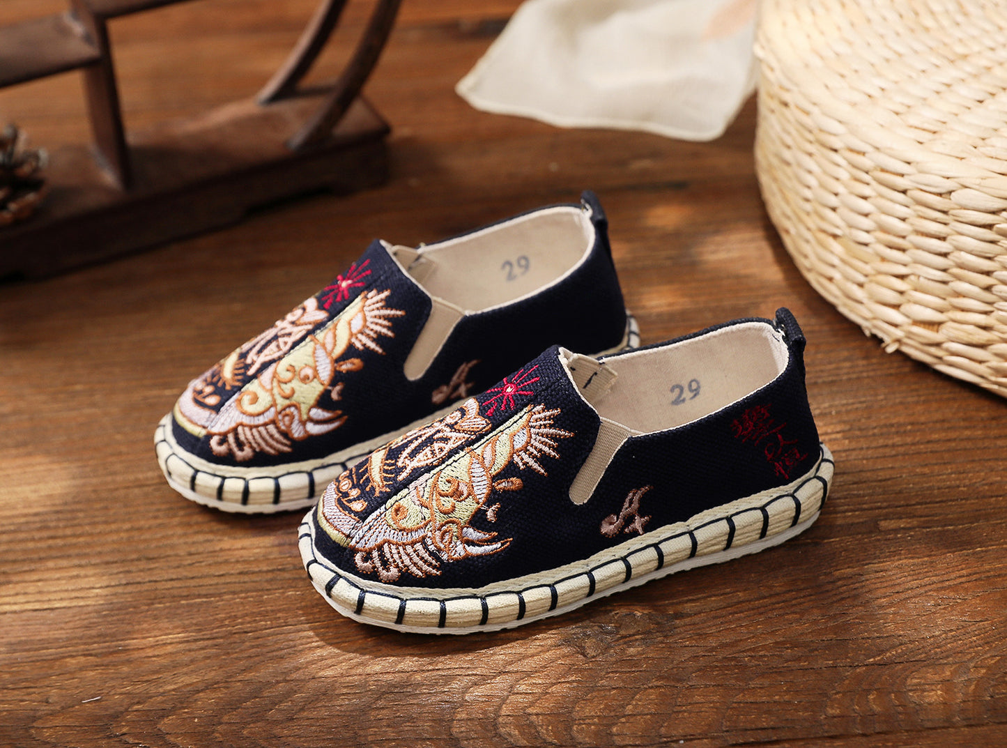 Old Beijing Traditional Cloth Shoes for Children, Thousand-Layer Sole Embroidered Cloth Shoes, Spring and Autumn Ancient Costume Hanfu Shoes, Ethnic Style Boys' Shoes