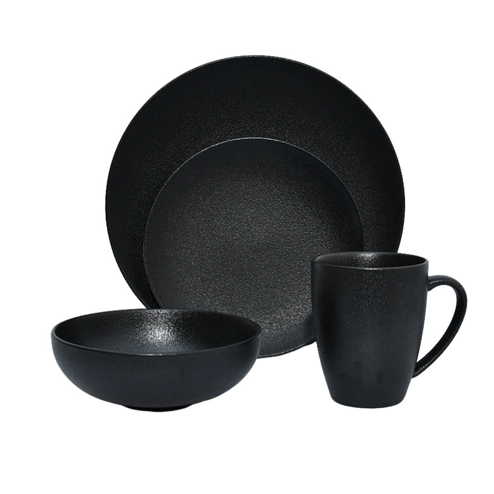 ceramic black plates bowl dinnerware Set of 4 set of 16Set