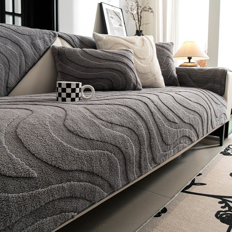 cream-style autumn and winter plush sofa Non-Slip Sofa Cover