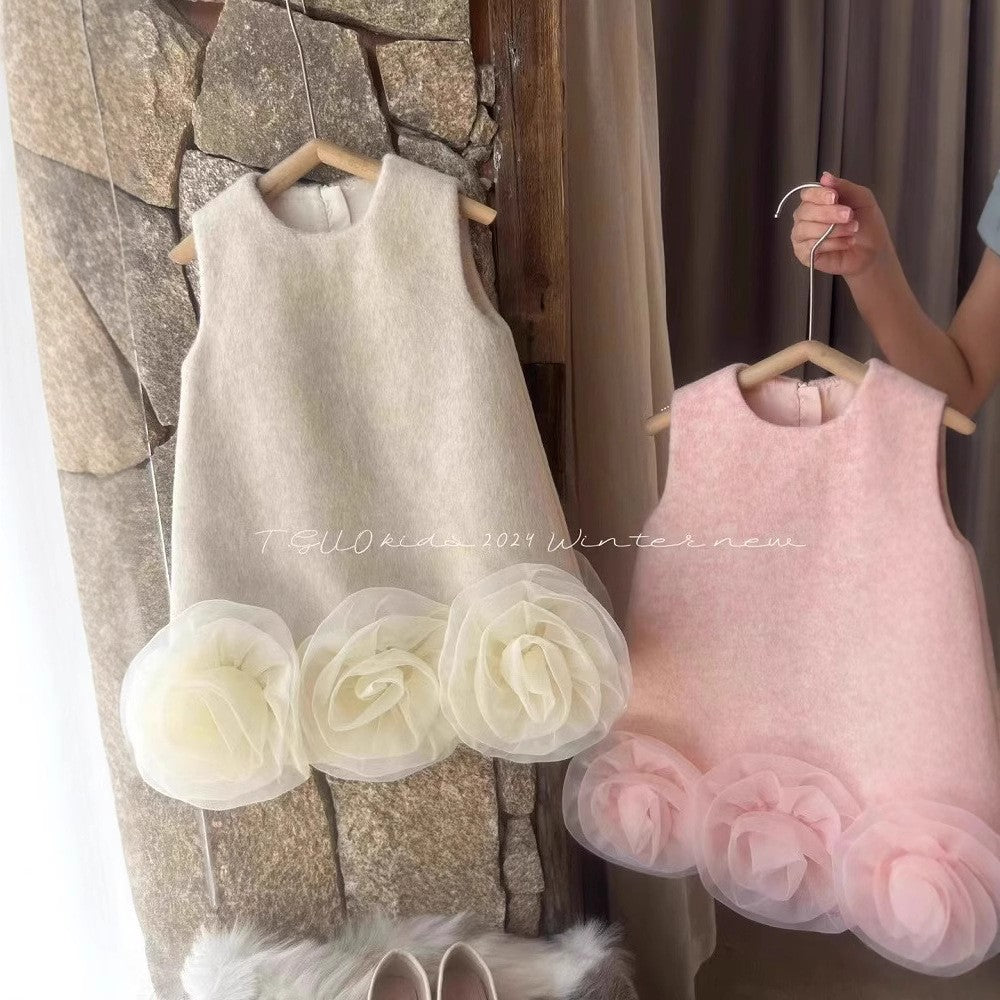 Sweet Little Girl's Little Chanel Style Dress New Children's Autumn Winter Girl's First Birthday Dress Floral Tank Dress
