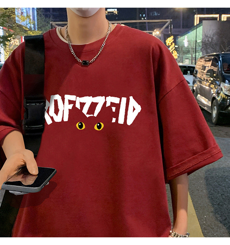 Short Sleeve T Men's Summer New Heavyweight Pure Cotton Crew Neck T-Shirt Large Size Loose Fit Men's Short Sleeve ins Fashion brand top