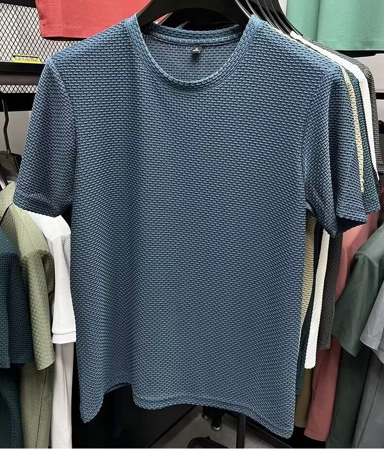 Summer New Stretch Bamboo Mesh Ice Silk t Men's Short Sleeve Round Neck Half Sleeve Base Shirt Summer Men T T shirt