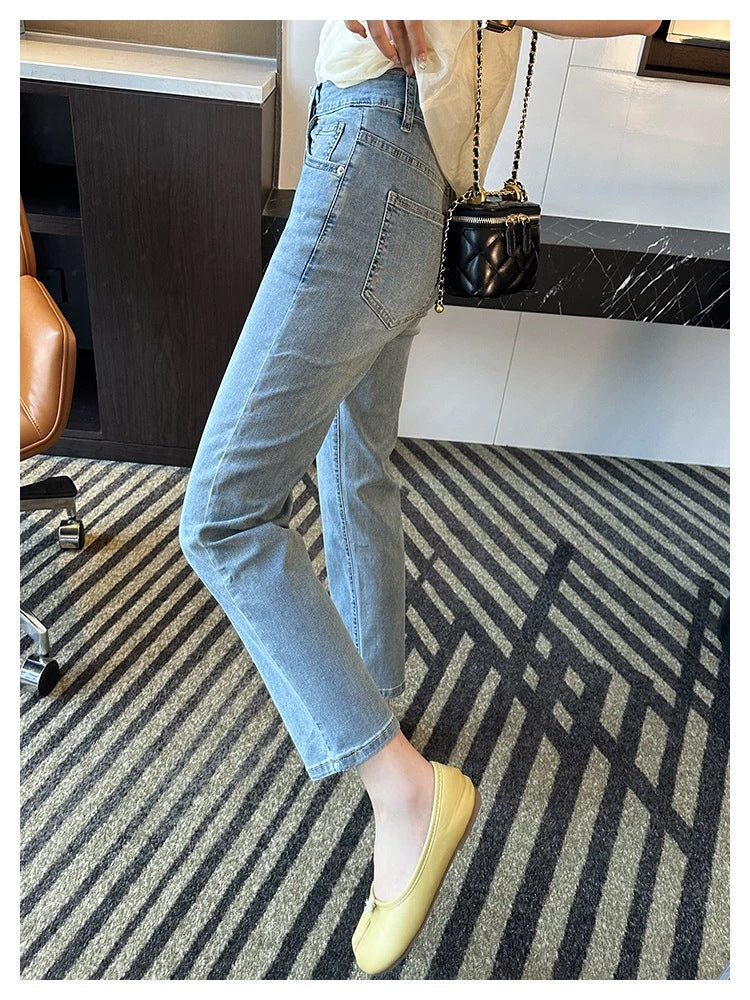 Thin and Soft Mask Pants！Summer Thin Jeans for Women Slimming Petite Nine-point Narrow Straight-leg Pants