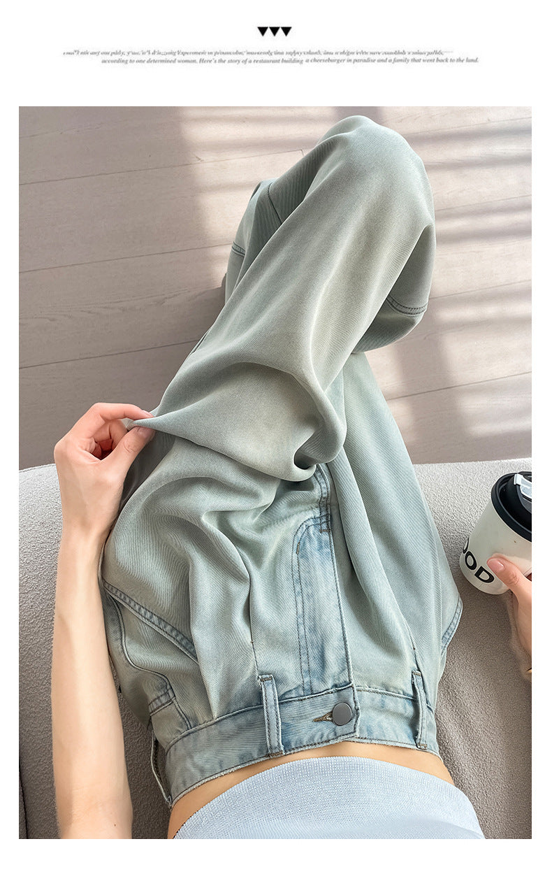 Light Color Tencel Wide Leg Jeans Women Summer Thin High Waist Draped Slimming Design Sense Ice Silk Straight Floor Length Pants