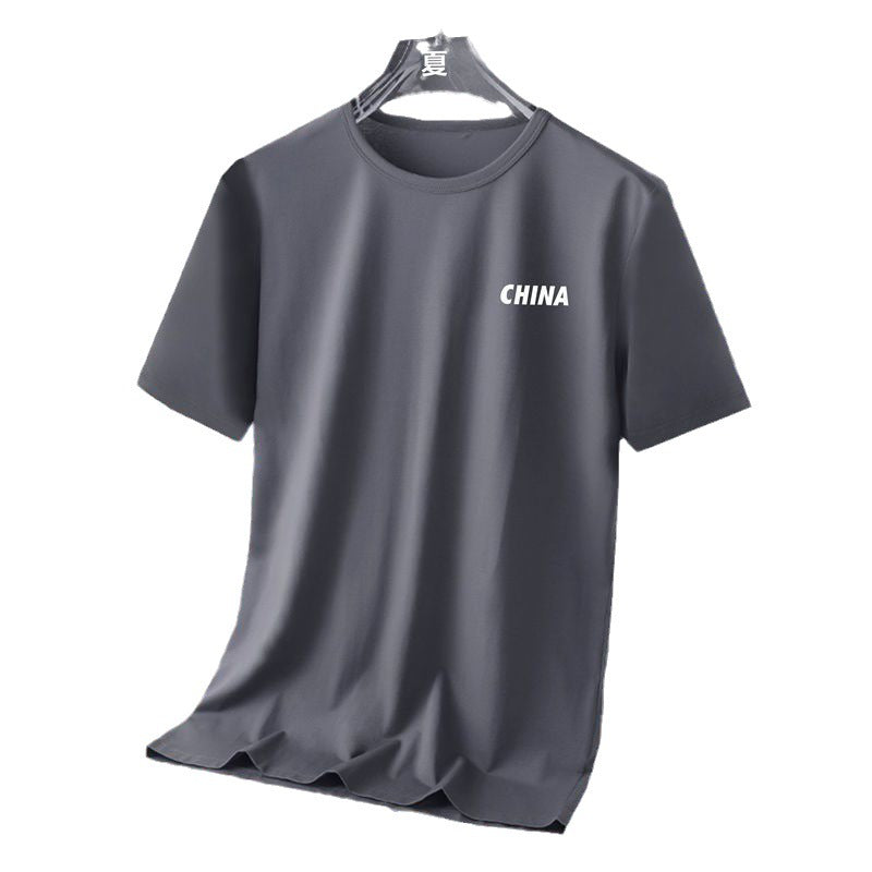 Ice silk short sleeve t Men's Summer Loose Fit Large Size Casual Versatile T-Shirt Korean Style Trendy Clothing for Men T