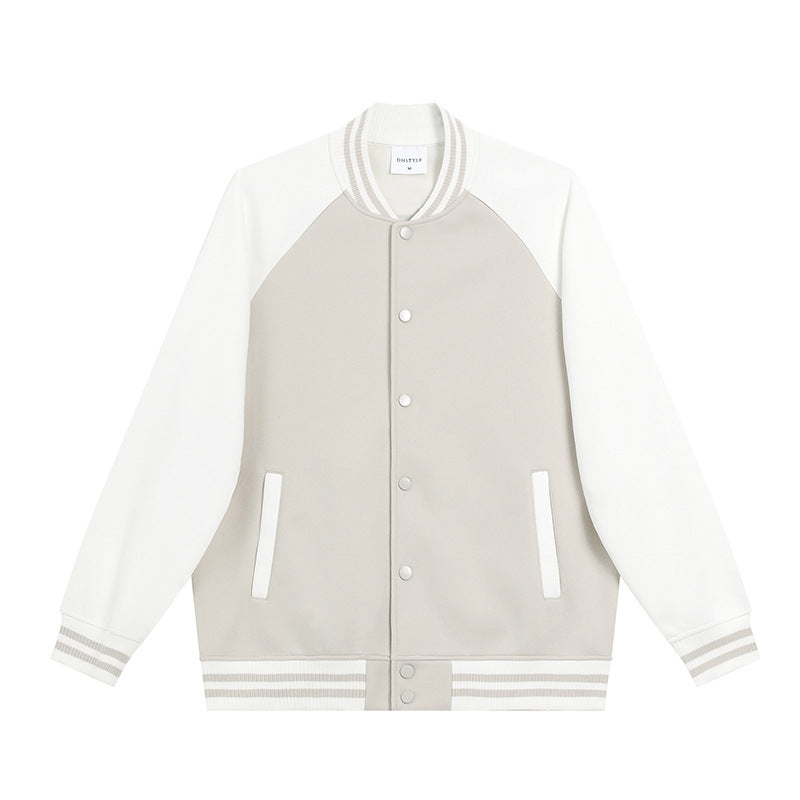 380g Trendy American Style Raglan Baseball Jacket Custom Spring Autumn Unisex Color Block Cardigan Workwear with Printing logo