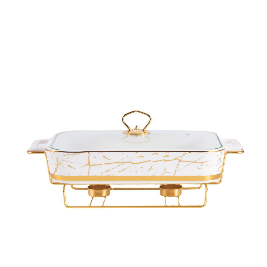 Nordic Rectangular Double Ear Ceramic Pot Baking Pan Luxury Hotel Tableware Candle Heating Creative Household Dry Pot Soup Pot