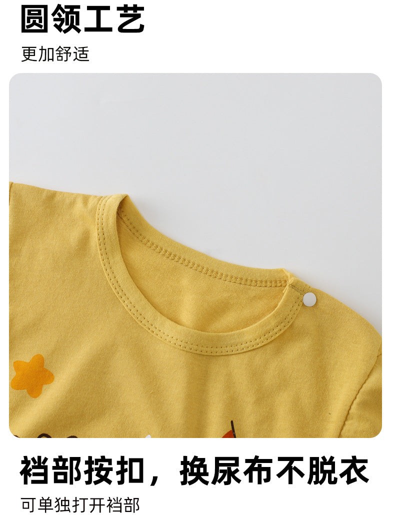 Summer New Infant Crawling Suit Pure Cotton Korean Version Thin Boys' Short Sleeve Girls' One-Piece Romper