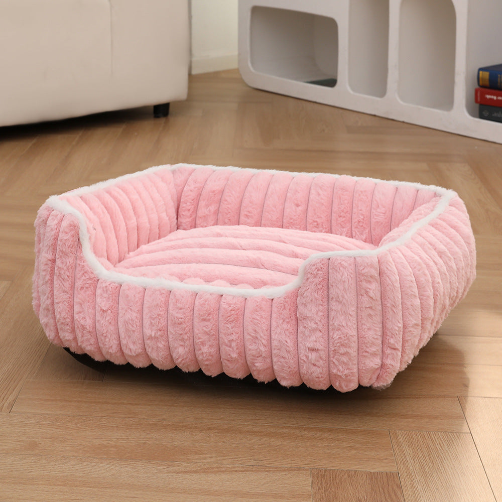 New Thickened Straight Bar Square Nest Rabbit Plush Soft Comfortable Pet Bed Deep Sleep Cat Nest Four Seasons Dog Nest