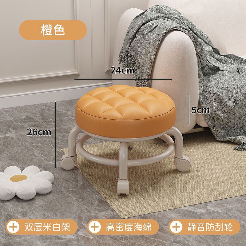 Universal Wheel Small Stool with Wheels, Low Stool for Home, Shoe Changing Stool, Living Room Children's Round Stool with Wheels, Silent Wheels