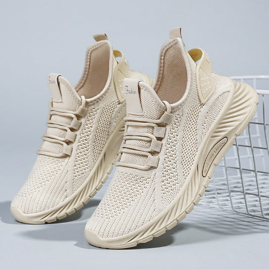 White Flyknit Soft Sole Running Shoes for Women, Summer New Versatile Lightweight Sneakers, Breathable Casual Sports Shoes