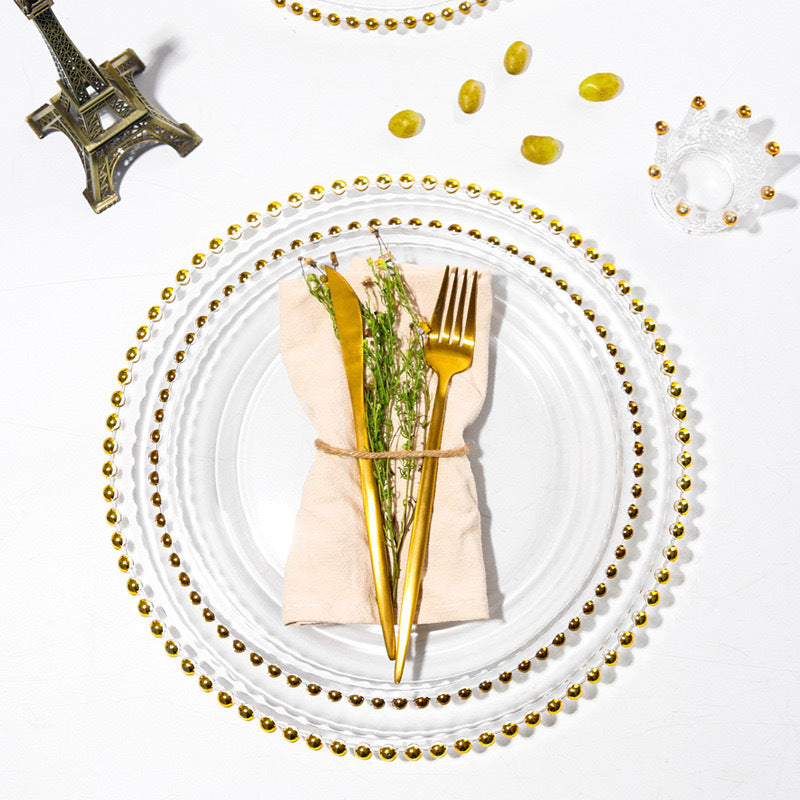 Nordic Gold-Plated Bead Plate Luxury Glass Electroplated Plate Round Pearl Western Steak Plate Silver Large Size Bead Plate