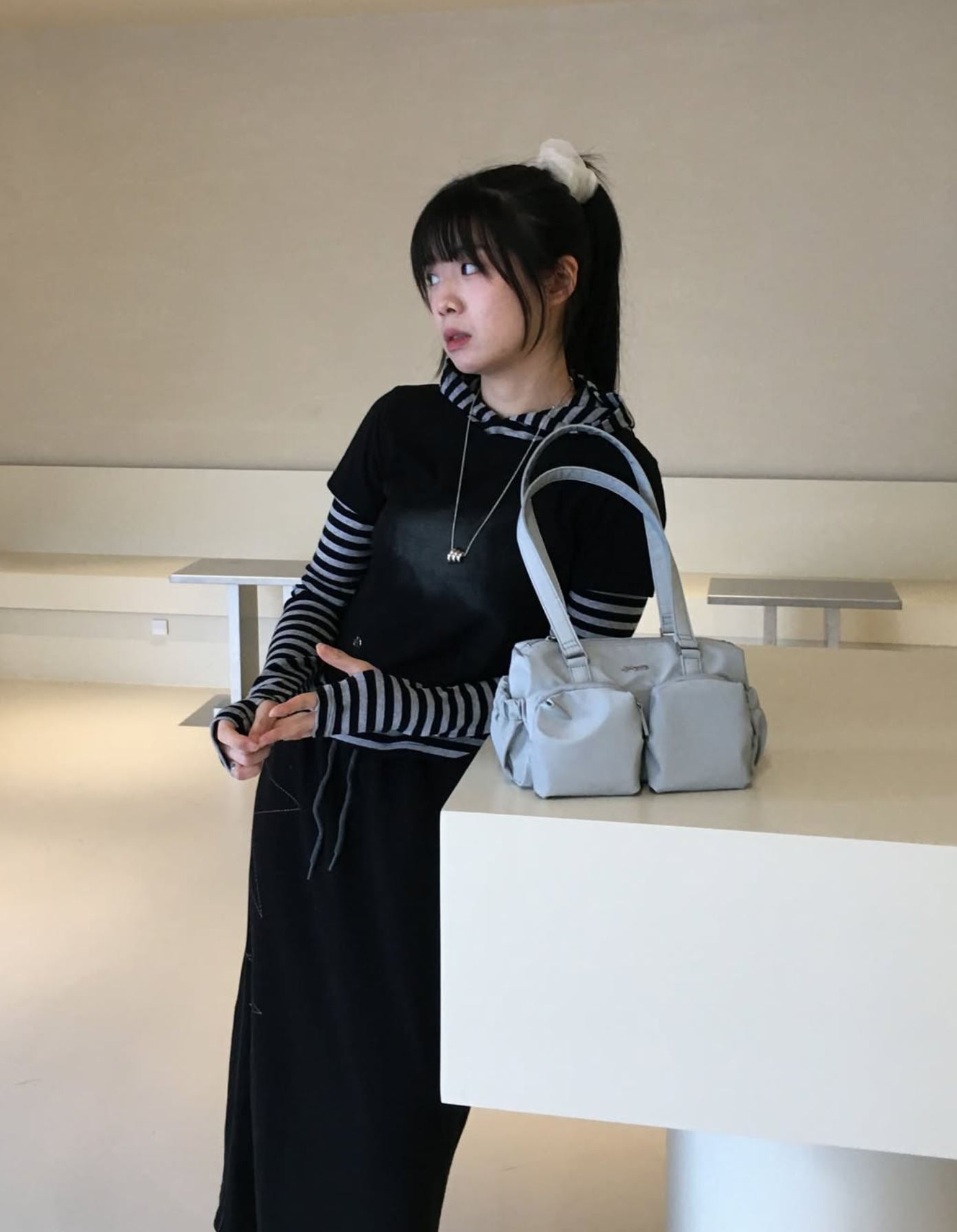 Pre-Sale】2025New Autumn Korean Dongdaemun Tian Xiwei Same Style Striped Hooded Sweatshirt TS16771