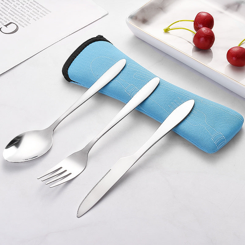 Stainless Steel Western Steak Knife Fork Spoon Cloth Bag Portable Western Cutlery Three-Piece Set Creative Gift Set Cross-Border Source
