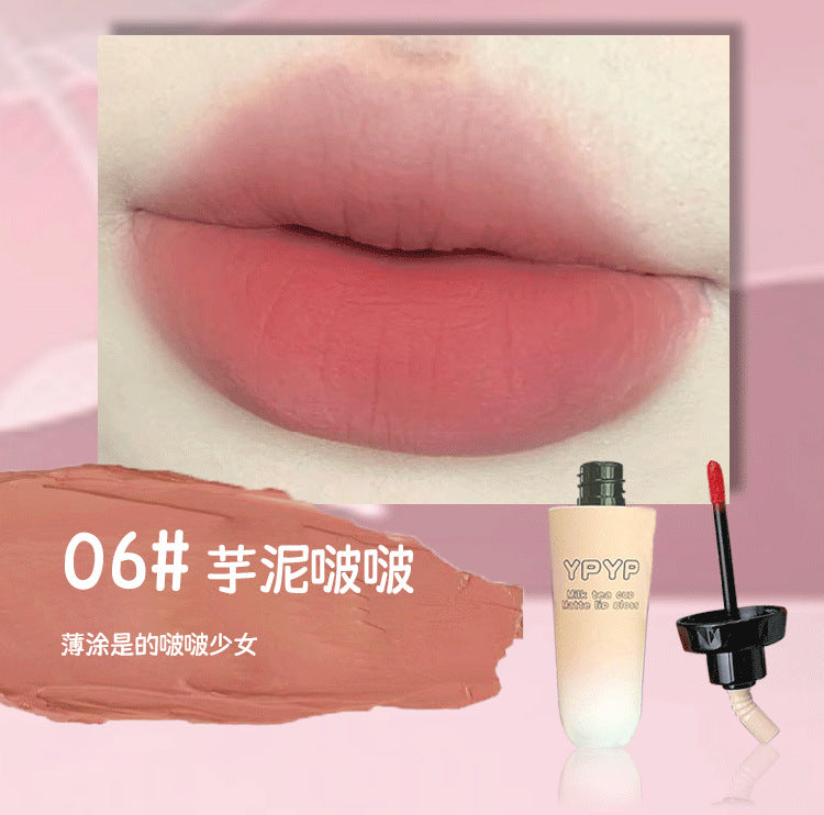 YPYP Milk Tea Cup Lip Mud Velvet Matte Matte Whitening Non-stick Cup Lipstick Lip Glaze Student Party Affordable Makeup Women