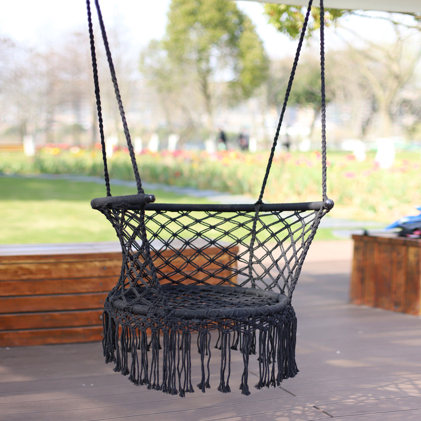 ins Nordic Style Tassel Hanging Chair Handwoven Hanging Basket Cotton Rope Swing Outdoor Hammock Balcony Cradle Chair Wholesale