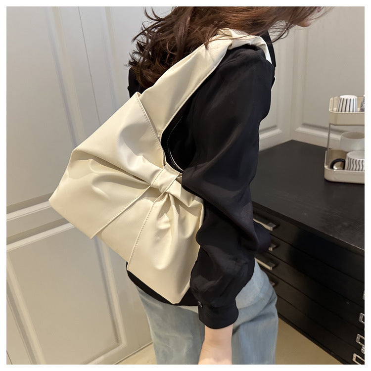 Korean Style Casual Underarm Women's Bag2025New Simple Bowknot Design Tote Bag Simple Handheld Shoulder Bag