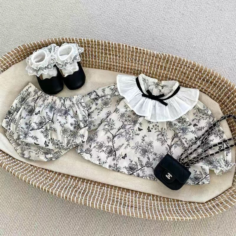 2025New Baby Autumn Outfit Girl Baby Lace Bow Long Sleeve Top Triangle Romper Pants Two-Piece Set