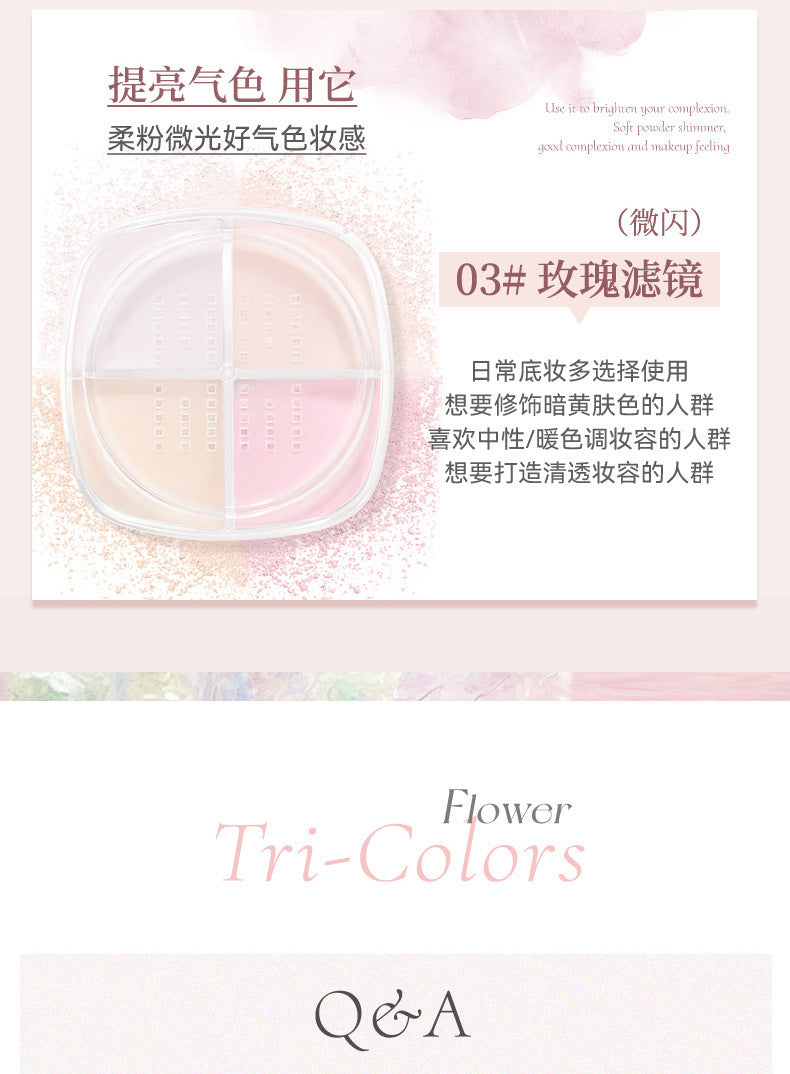NOVO Soft Focus Iridescent Four-Color Setting Powder Oil Control Concealer Touch-Up Brightening Skin Tone Long-Lasting Waterproof Loose Powder6307
