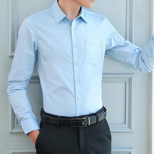 Men's Non-Iron Shirt Plus Size Breathable Business Casual Korean Style Slim Fit Shirt Professional Wear White Long Sleeve Shirt