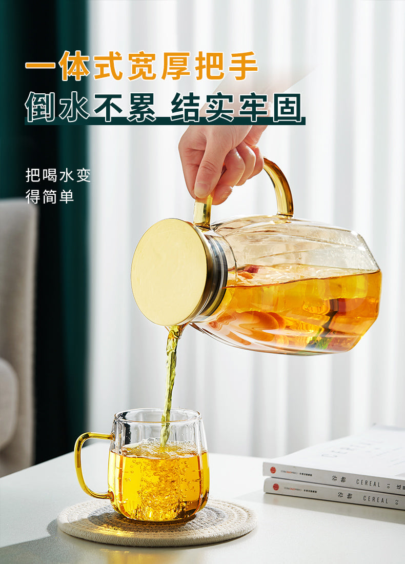 High Borosilicate Glass Cold Water Pitcher Large Capacity Metal Lid Household Transparent Set High Temperature Resistant Explosion-Proof Cold Water Pitcher