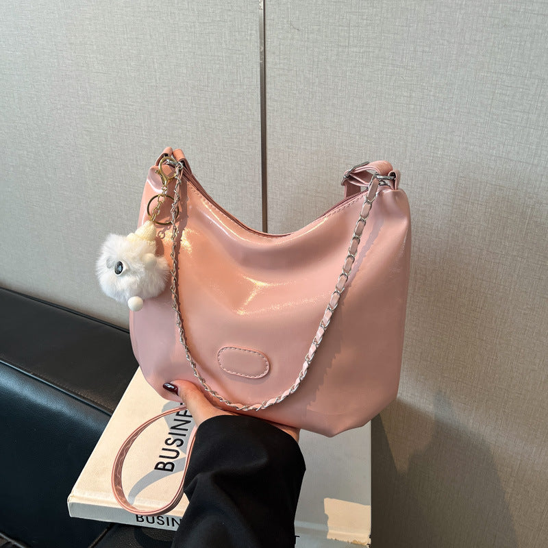 Summer Fashion Simple Casual Soft Surface Fresh Glossy Solid Color Large Capacity Commuter Shoulder Crossbody Bag2025New