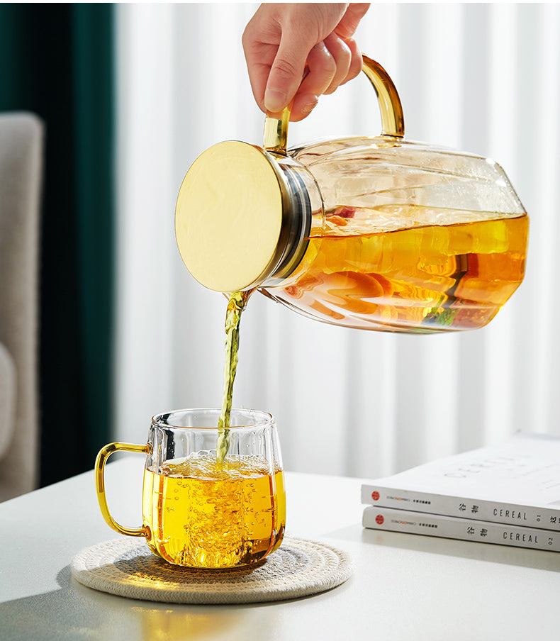High Borosilicate Glass Cold Water Pitcher Large Capacity Metal Lid Household Transparent Set High Temperature Resistant Explosion-Proof Cold Water Pitcher