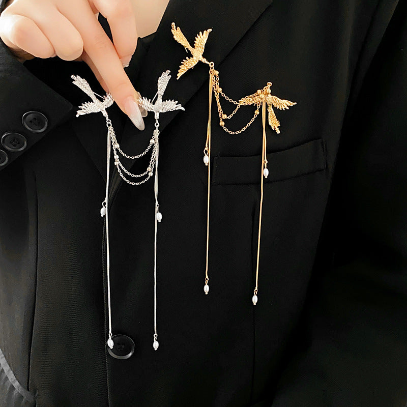 New Chinese Style Phoenix Pearl Tassel Brooch Chinese Style New Fashion Brooch Niche Versatile Exquisite Pin Accessory