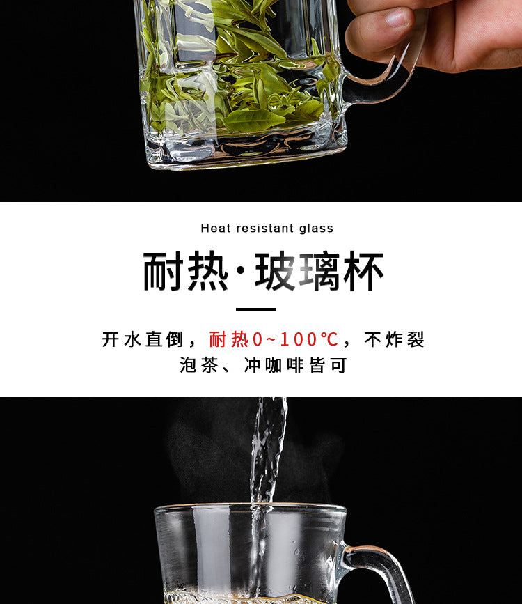 Transparent Glass Cup Heat-Resistant Large Thickened Tea Cup with Handle Beer Cup Without Lid Bar Gift Customizable logo